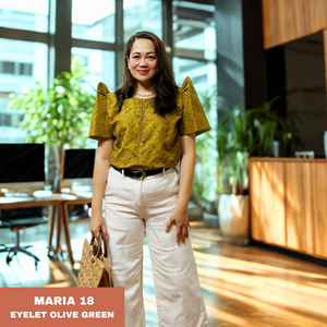 MARIA BLOUSE 0018-EYELET OLIVE GREEN