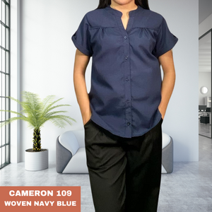 CAMERON BLOUSE 0109 - COTTON WOVEN NAVY BLUE