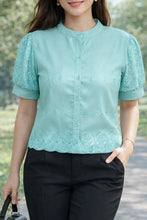 Load image into Gallery viewer, DAHLIA BLOUSE 0078 -  EYELET SINEPHA TEAL GREEN