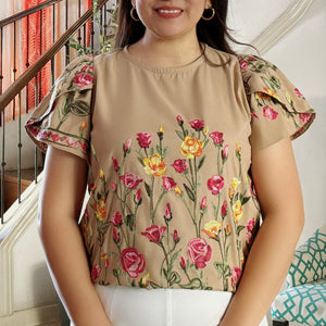 KARYL  BLOUSE 0001-EMBROIDERED BROWN
