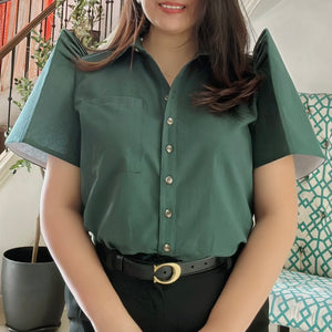 JUANA BLOUSE 0027 - PLAIN MARINE GREEN
