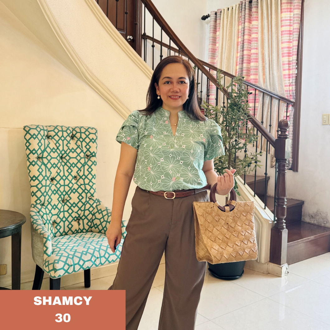 SHAMCY BLOUSE 0030-EYELET TEAL GREEN