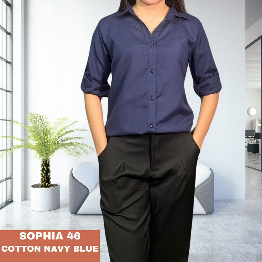 SOPHIA BLOUSE 0046 - PLAIN COTTON NAVY BLUE