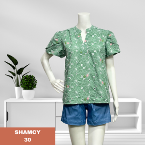 SHAMCY BLOUSE 0030-EYELET TEAL GREEN