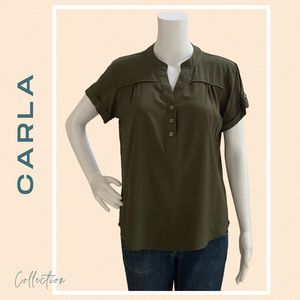 CARLA BLOUSE 0023 - PLAIN ARMY GREEN