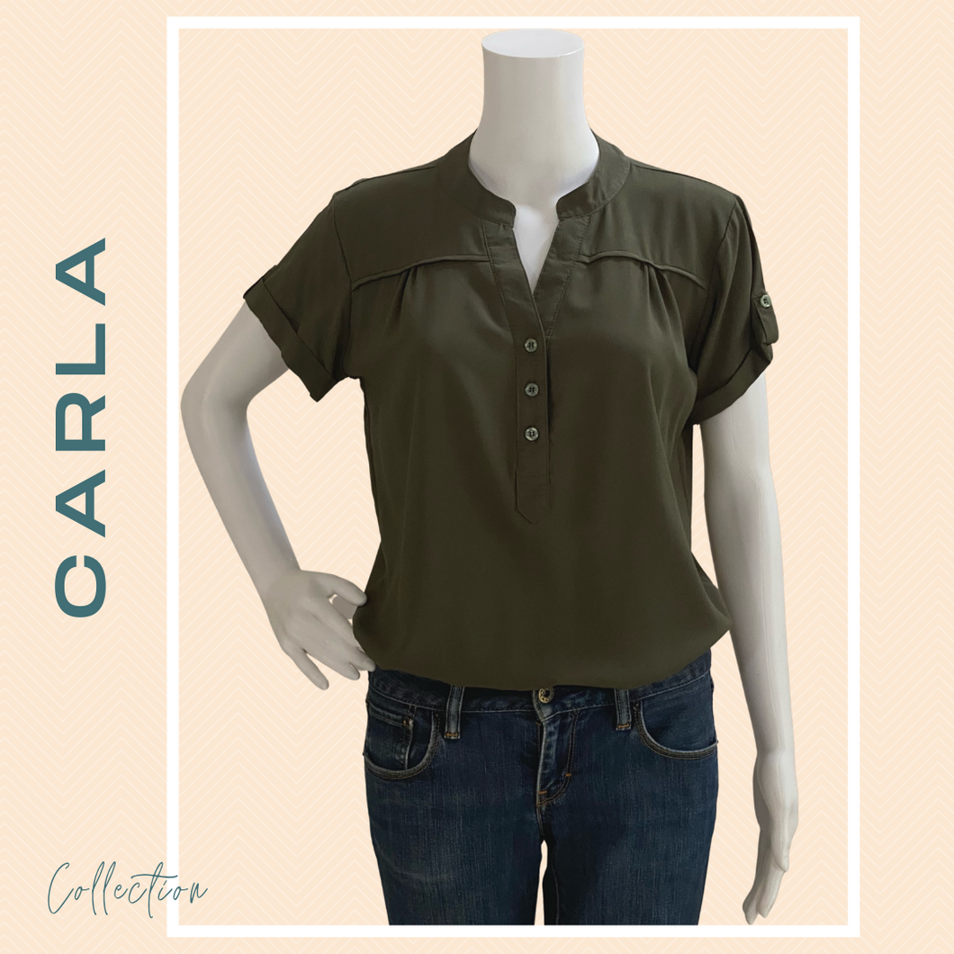 CARLA BLOUSE 0023 - PLAIN ARMY GREEN