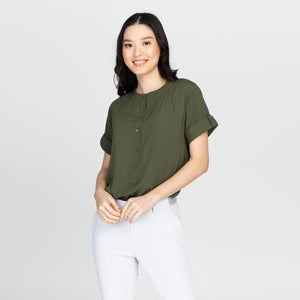 ALELIE BLOUSE 0002 - PLAIN ARMY GREEN