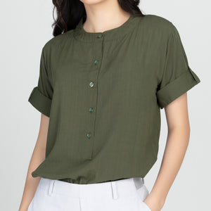 ALELIE BLOUSE 0002 - PLAIN ARMY GREEN