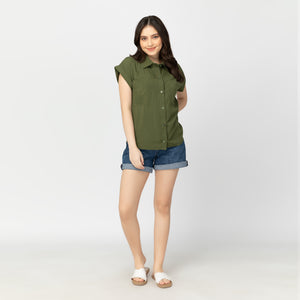 PRINCESS BLOUSE 0005 - PLAIN ARMY GREEN