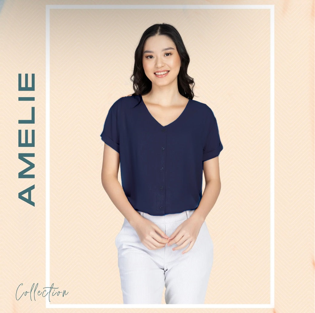 AMELIE BLOUSE 0004 - PLAIN NAVY BLUE