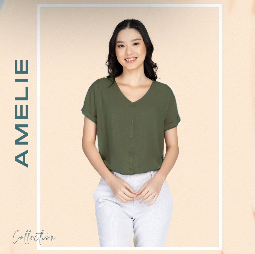 AMELIE BLOUSE 0008 - PLAIN ARMY GREEN