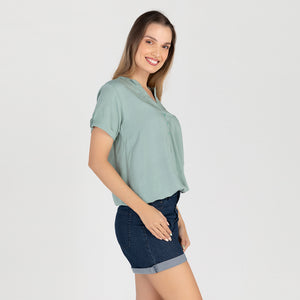 FRANCINE BLOUSE 0011-PLAIN TEAL GREEN